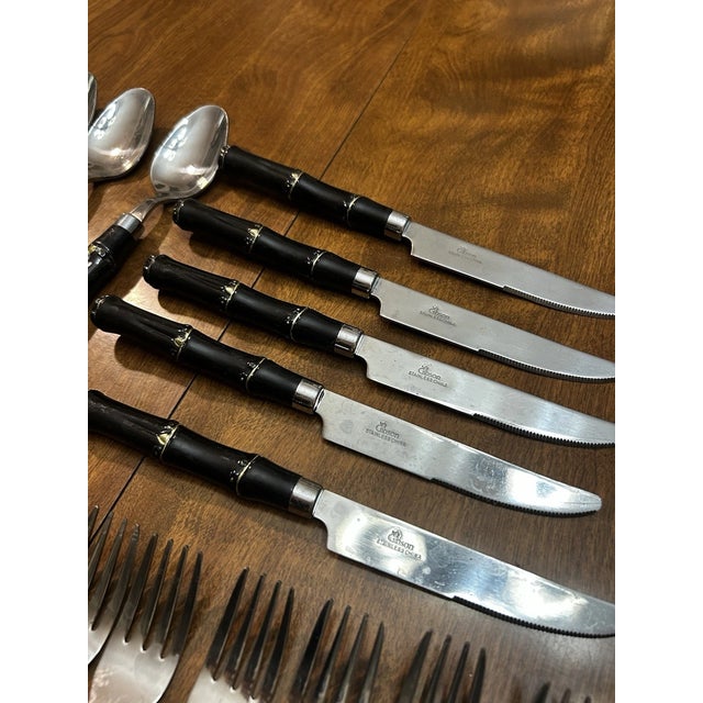 Mid-Century Modern Vintage Mid Century Modern Gibson Faux Bamboo Stainless Flatware - 28 pcs For Sale - Image 3 of 5