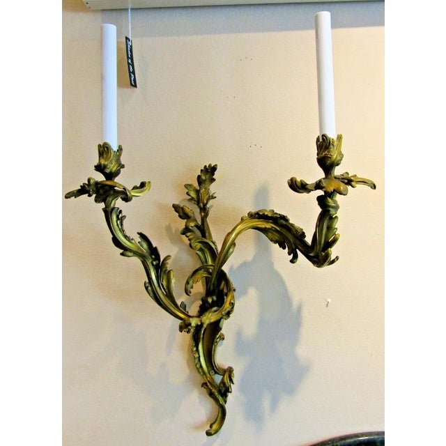 Antique French 19th Century Louis XV Gilt Bronze Two Light Wall Sconces - a Pair For Sale In Miami - Image 6 of 18