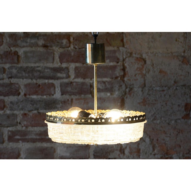 Gold Mid-Century Chandelier in Glass and Brass attributed to Kamenický Šenov, Czech, 1960s For Sale - Image 8 of 9