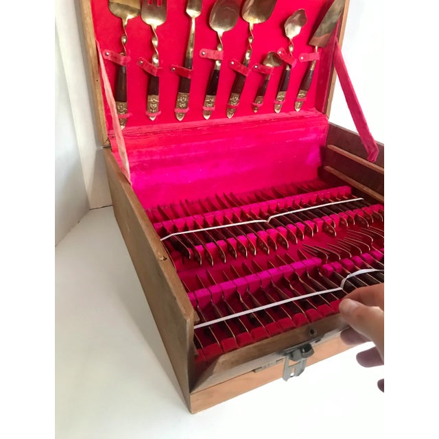 Mid 20th Century Mid 20th Century Mid-Century Modern Thai Siam Buddha Brass and Rosewood Flatware Set of 142 For Sale - Image 5 of 13