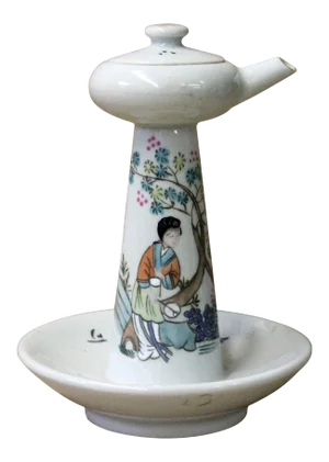 Chinese Ancient Style Porcelain Lady Side Scene Garden Play Drawing Oil Lamp