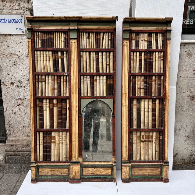 19th Century Trompe L'oeil Panels in Wood, Mirror and Leather, England, Set of 2 For Sale - Image 10 of 18