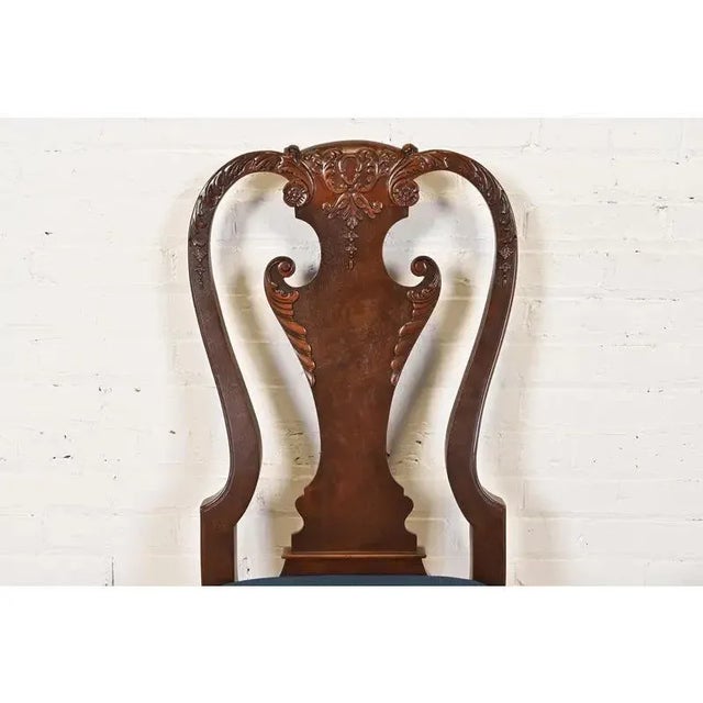 1980s Baker Furniture Stately Homes Georgian Carved Burled Walnut Dining Chairs, Newly Refinished For Sale - Image 5 of 12