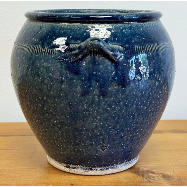 Ceramic Vintage Indigo Blue Pottery Cachepot Vessel For Sale - Image 7 of 11