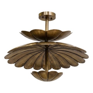 Handmade Brass Lotus Flush Mount Ceiling Light, Antique Floral Fixture For Sale