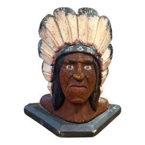 1920s Folk Art Carved Native Chief Doorstop Polychrome Painted Wooden Sculpture