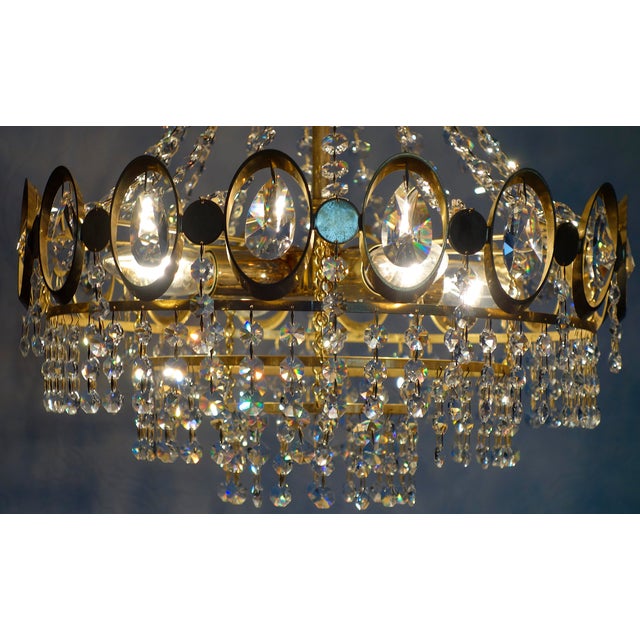 Metal Brass and Lead Crystal 4-Light Chandelier from Weinfurtner, 1970s For Sale - Image 7 of 14