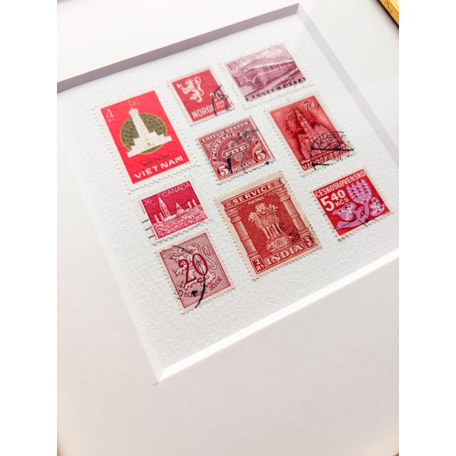 Contemporary Framed Vintage Postage Stamp Collage, Petites Couleurs: Rouge For Sale - Image 3 of 9