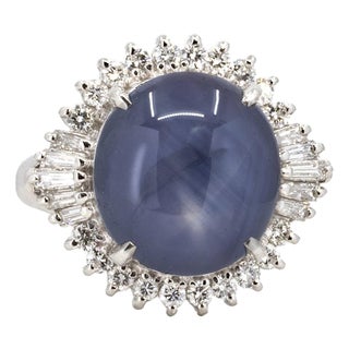 Late 20th Century Platinum Star Sapphire Ring, Size 5 For Sale