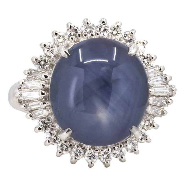 Late 20th Century Platinum Star Sapphire Ring, Size 5 For Sale