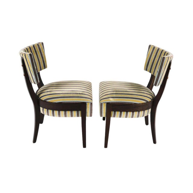 Set of Four Modern Mahogany Framed Slipper Chairs With Striped Upholstery For Sale - Image 4 of 6