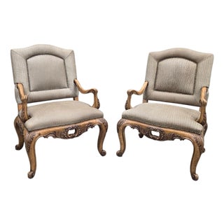 Vintage Georgian Revival Style Carved Wood Armchairs by Plunkett Furniture - Pair For Sale