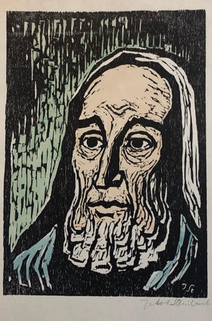 Jacob Steinhardt, Jewish Prophet Rabbi German Expressionist Color Woodcut Israeli Early Bezalel