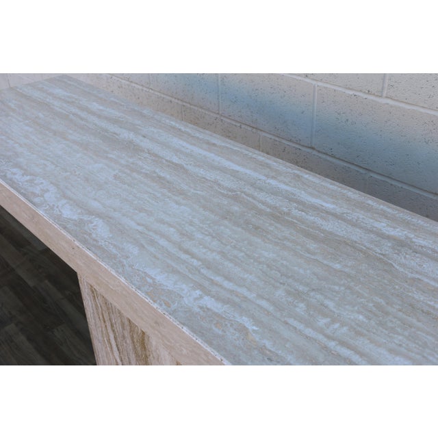 1970s Italian Postmodern Beige Travertine Stone Pedestal Console Table For Sale In Los Angeles - Image 6 of 18