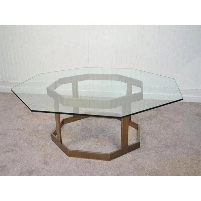 Vintage Mastercraft Hollywood Regency Brass & Octagonal Glass Coffee Table For Sale - Image 10 of 11