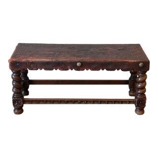 Rustic Peruvian Hand-Tooled Leather Coffee Table or Bench, Circa 1970 For Sale