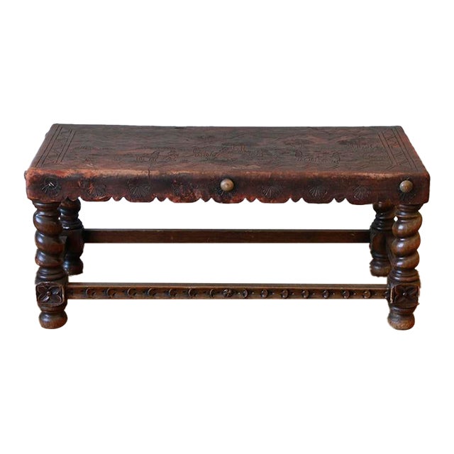 Rustic Peruvian Hand-Tooled Leather Coffee Table or Bench, Circa 1970 For Sale