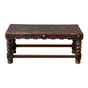 Rustic Peruvian Hand-Tooled Leather Coffee Table or Bench, Circa 1970