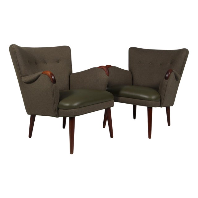 Set of Danish Lounge Chairs in Leather and Teak, 1960s For Sale