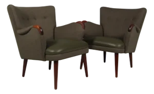 Set of Danish Lounge Chairs in Leather and Teak, 1960s