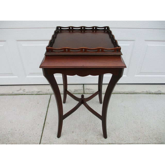 Square Mahogany Side Table With Wooden Gallery For Sale - Image 4 of 9