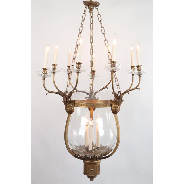 Early 20th Century The Plaza Hotel Bronze Glass Bell Jar Ceiling Light For Sale - Image 9 of 12