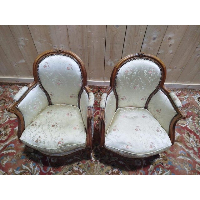 Louis XV Style Bergère Armchairs in Silk, Set of 2 For Sale - Image 3 of 9