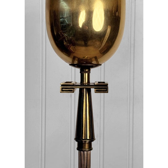 Vintage Art Deco Brass Greek Keyhole Chalice Torchiere Floor Lamp For Sale - Image 6 of 11