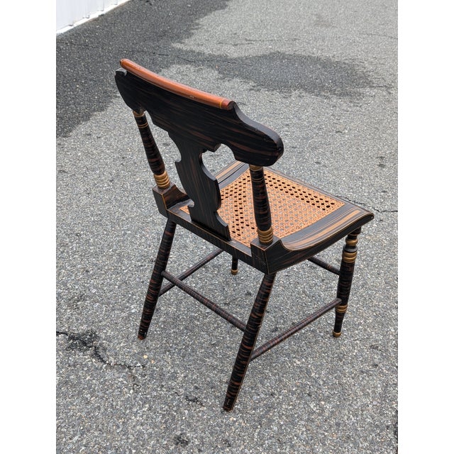 19th C. Baltimore Ebonised & Painted Bergere Side Chair, 1880s For Sale - Image 9 of 14