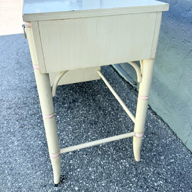Cream Vintage Coastal Faux Bamboo Cream and Pink Desk With Hutch by Thomasville For Sale - Image 8 of 12