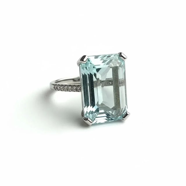 14k White Gold 12.07 Carat Natural Aquamarine and Diamond Solitaire Ring, Size 9 For Sale - Image 10 of 15