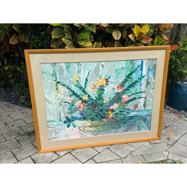 1989 “Del Mar Still Life” Monotype Framed Floral Artwork, Signed For Sale - Image 9 of 12