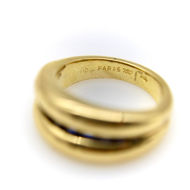 Metal Vintage French 18k Gold Cannel Set Sapphire Ring by MC Parisg, Size 6.75 For Sale - Image 7 of 11