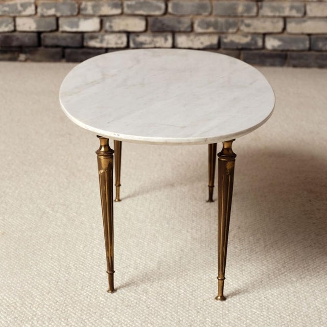 1950s French Marble Top With Brass Legs Coffee Table For Sale - Image 4 of 6