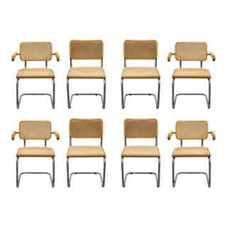 Mid Century Breuer Cantilever Cane & Chrome Arm & Side Chairs - Set of 8 For Sale