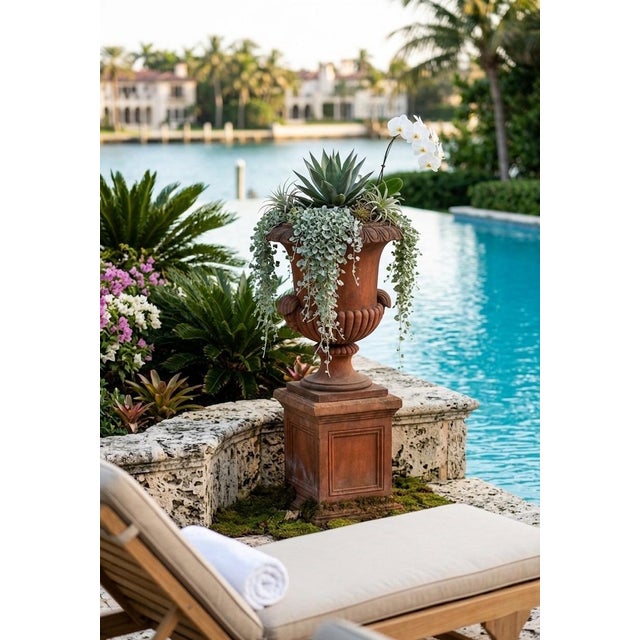 Terra Cotta Vintage Italian Terracotta Garden Urn on Pedestal For Sale - Image 8 of 12