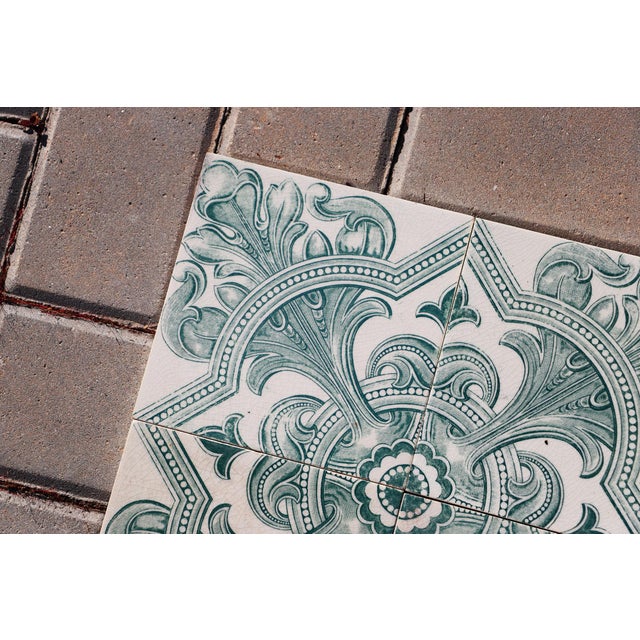Art Deco Art Deco Tiles Set of Eight Large Portuguese Green & Terracotta Ornamental Design c.1920s For Sale - Image 3 of 12
