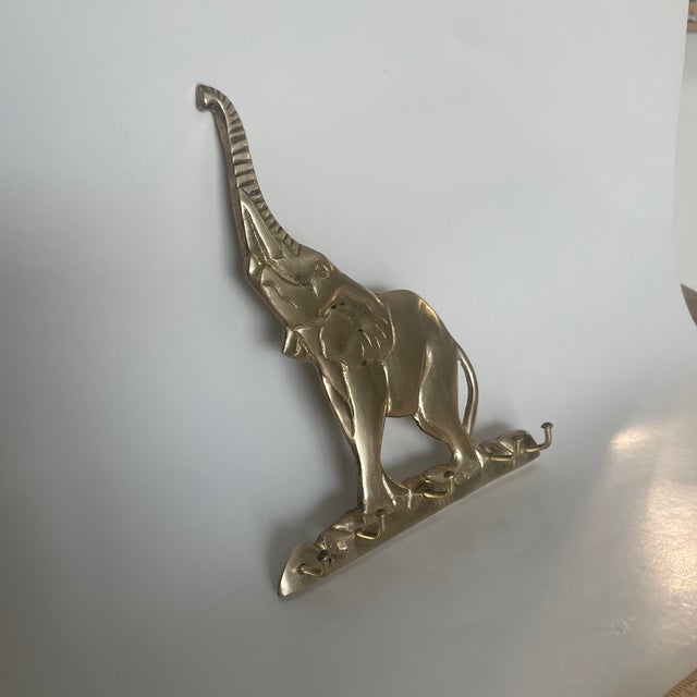 African Brass Elephant Key Holder 5 Hook For Sale - Image 3 of 4
