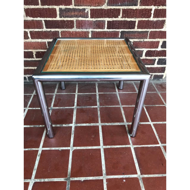 Metal 1970s Mid-Century Modern Milo Baughman Chrome Cane Side Table For Sale - Image 7 of 7