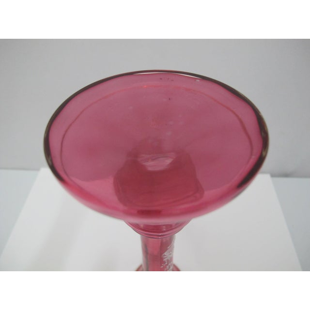 Mary Gregory Czech Red Glass Painted Enamel Boy With Bird Skinny Bud Vase For Sale - Image 10 of 10