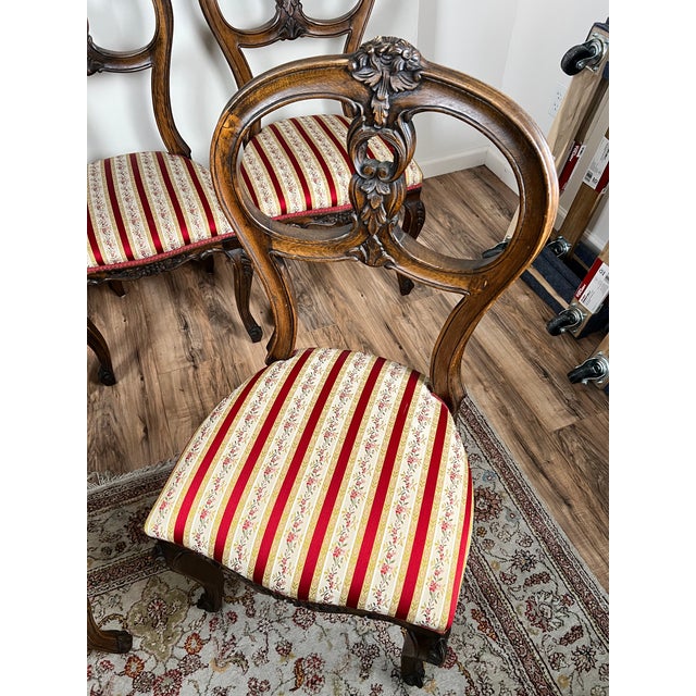 Brown Vintage Suite of Six Centennial Victorian Style Walnut Balloon Back Dining Chairs C. 1940 For Sale - Image 8 of 12