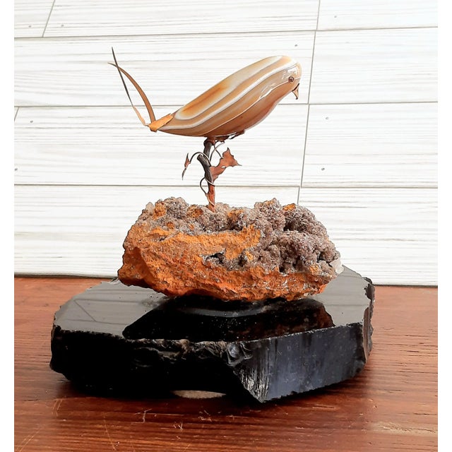 14k Gold Mounted Agate Bird on Crystal Rock Sculpture For Sale - Image 4 of 12