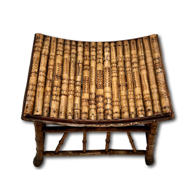 Excellent Hand Made Antique Oriental Revival Aesthetic Victorian Genuine Bamboo Footstool - Ottoman Circa 1880s For Sale - Image 9 of 18