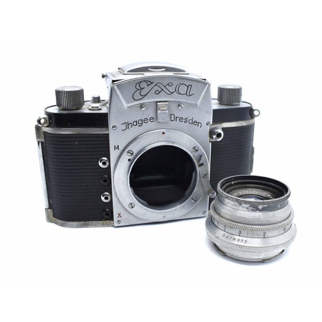 Silver Rare Mid Century Jhagee Dresden Exa 35mm SLR Camera With E. Ludwig Meritar Lens For Sale - Image 8 of 11