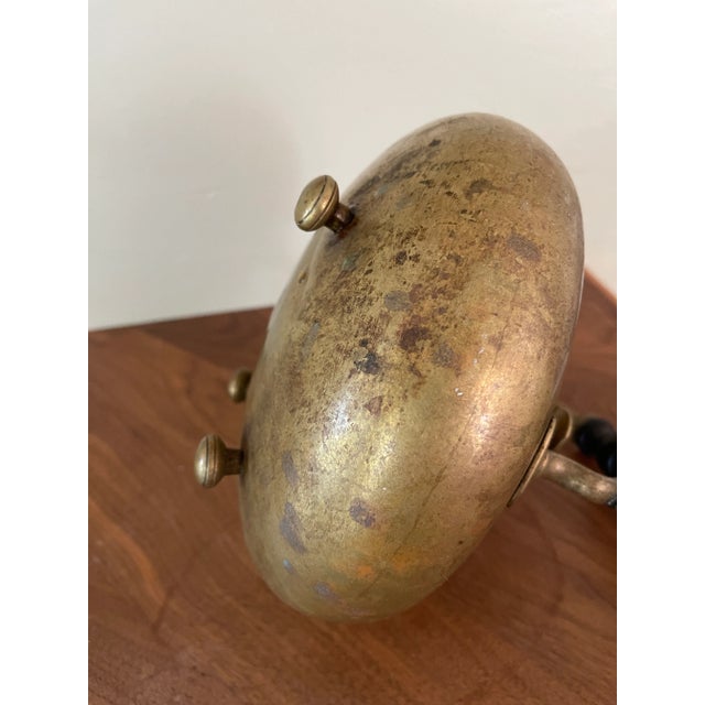 Wood Antique Footed Brass Kettle For Sale - Image 7 of 8