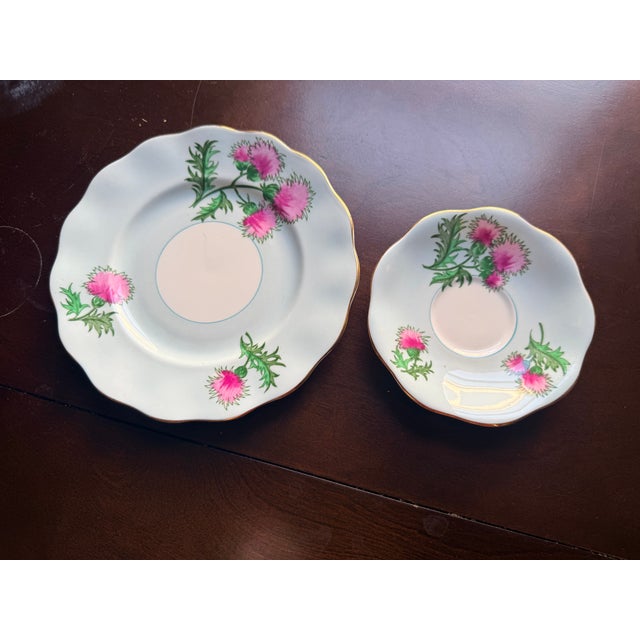 Mid-Century Modern 1950s e.b. Foley (Foley China) Fine Bone China Teacup Trio - “Glengarry Thistle” For Sale - Image 3 of 5