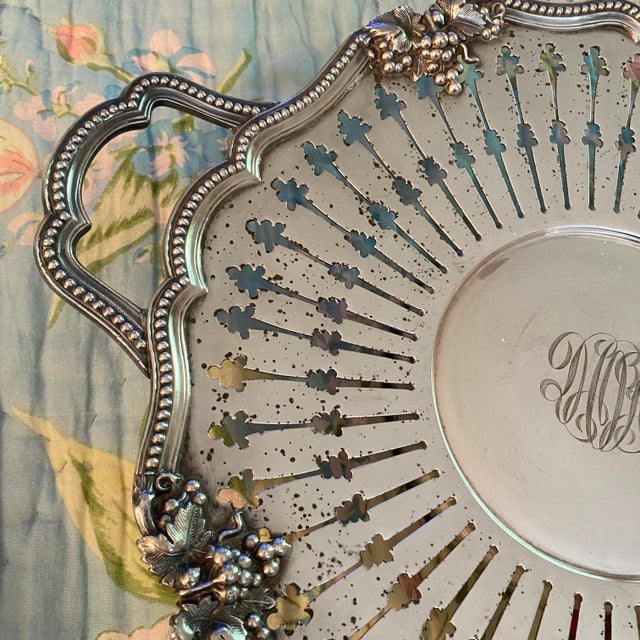 Antique Silver-Plated Pierced Handled Tray Victorian Era For Sale - Image 16 of 16