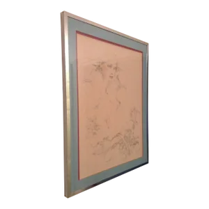 70s Vintage Susan Obrant Mood Indigo Lithograph on Watercolor Paper Print Framed, Signed