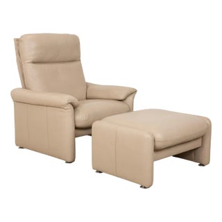 Set of Ergoline Armchair and Ottoman in Cream Leather from Willi Schillig For Sale