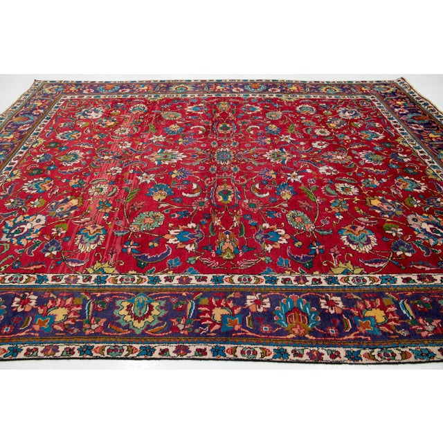 Vintage Red Handknotted Wool Tabriz Rug For Sale In New York - Image 6 of 10